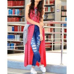 Stylish Orange Middle Slit Kurti